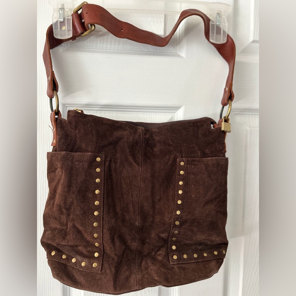 ANABAGLISH chocolate brown suede shoulder bag